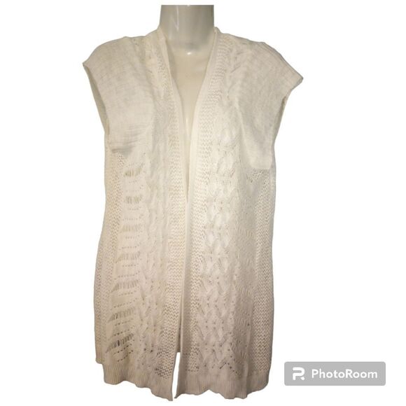 Maurices short sleeve crochet lace open acrylic sweater - Picture 1 of 11